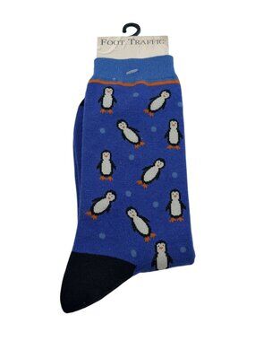 Foot Traffic Womens Penguin-Patterned Socks Blue Black Shoe Size 4-10 Cotton